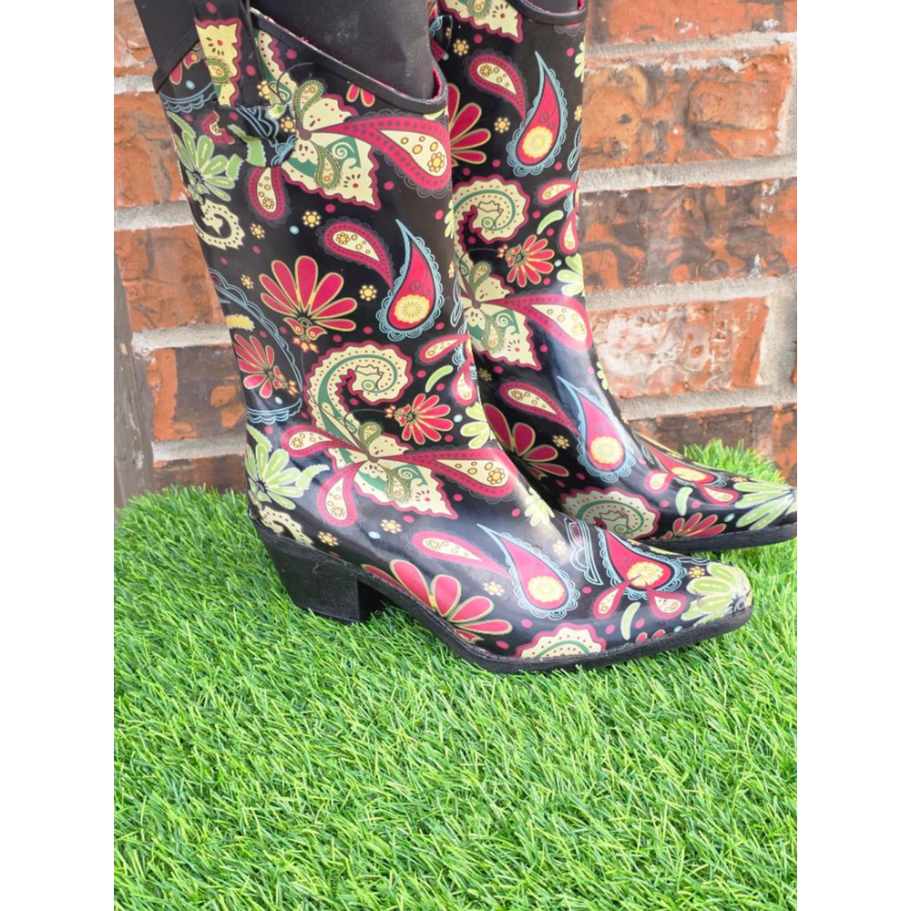 Nomad x Corky’s “Yippee” Western Cowboy BOHO Chic Rubber Rain Boots Women’s 7 - Picture 3 of 6